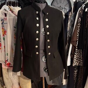 Womens Black Military-Style Blazer with Decorative Buttons